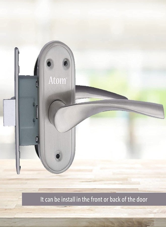 Atom Stainless Steel Bathroom Door Lock | Mortise Door Handle with Baby Latch Lock | Silver Satin Finish | Keyless | Bathroom Lockset for Door | Balcony Toilet Washroom, Innova-Bl - Image 5